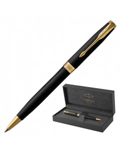 Ручка шариковая Parker "Sonnet Core Matt Black GT", черный матовый лак, позолота, черная, 142359