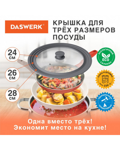 Крышка для сковороды и кастрюли универсальная Daswerk (24/26/28 см) серая 607591