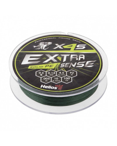 Шнур плетеный Helios Extrasense X4S PE 0.6/10LB 0,14мм 92м Green HS-ES-X4S-0.6/10LB