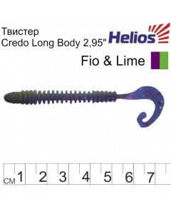 Твистер Helios Credo Long Body 2,95"/7,5 см, цвет Fio & Lime 12 шт HS-9-014