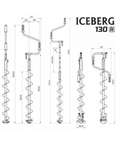 Ледобур Iceberg  130R-1600 v3.0 (диаметр 130 мм) двуручный, правый, полукруглые ножи