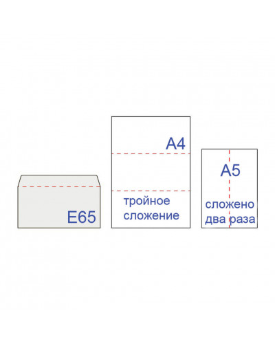 Конверты почтовые Е65 отрывная полоса, Куда-Кому, 1000 шт