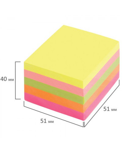 Блок самоклеящийся (стикеры) Brauberg 51х51 мм, 400 листов, 5 цветов 122857