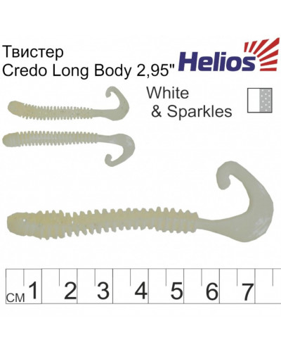 Твистер Helios Credo Long Body 2,95"/7,5 см, цвет White & Sparkles 12 шт HS-9-002