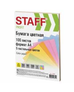 Бумага цветная для принтера Staff Profit А4, 80 г/м2, 100 листов, 5 цветов 110889