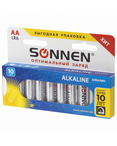 Батарейки алкалиновые Sonnen Alkaline LR6 (АА) 10 шт 451086