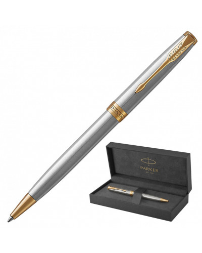 Ручка шариковая Parker "Sonnet Core Stainless Steel GT", корпус серебро, позолота, черная, 142363