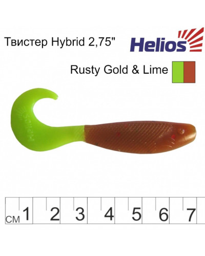 Твистер Helios Hybrid 2,75"/7,0 см, цвет Rusty Gold & Lime 7 шт HS-13-017