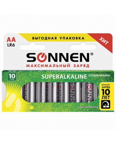 Батарейки алкалиновые Sonnen Super Alkaline LR06 (АА) 10 шт 454231