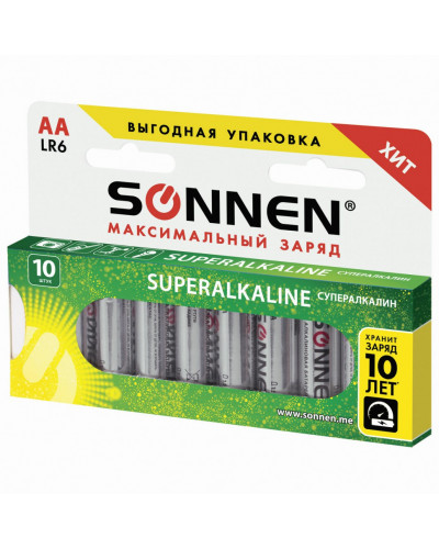 Батарейки алкалиновые Sonnen Super Alkaline LR06 (АА) 10 шт 454231