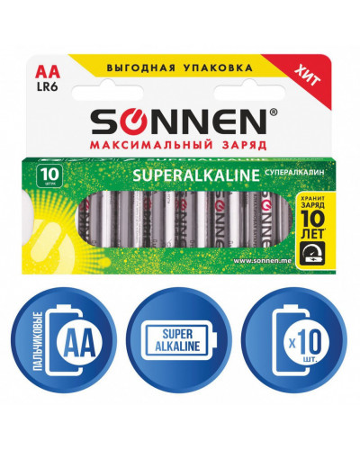 Батарейки алкалиновые Sonnen Super Alkaline LR06 (АА) 10 шт 454231