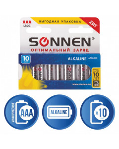 Батарейки алкалиновые Sonnen Alkaline LR03 (AAA) 10 шт 451089