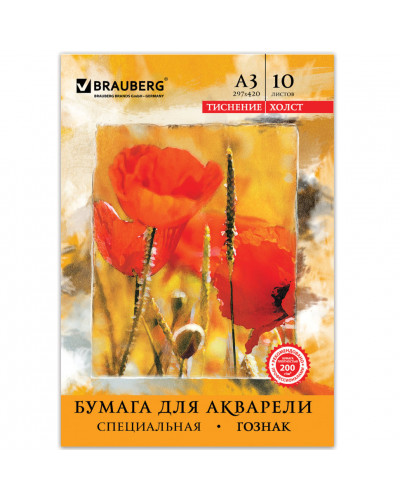 Папка для акварели А3 Brauberg 10 листов, 200 г/м2, тиснение Холст 125222