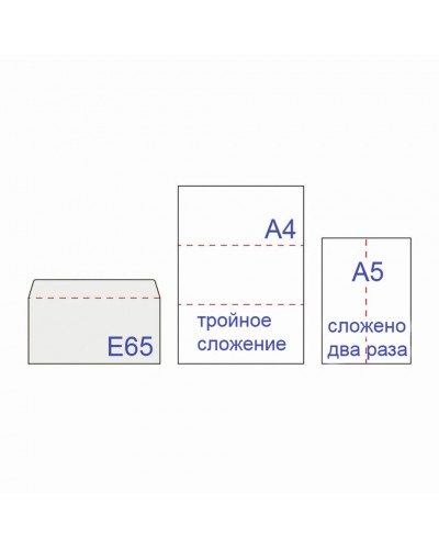 Конверты почтовые E65 отрывная полоса, Куда-Кому, внутренняя запечатка, 1000 шт