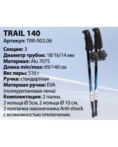 Палки треккинговые алюм. Tramp Trail 69-140 см TRR-002 под рост 100-205 см