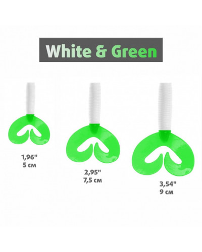 Твистер Helios Credo Double Tail 1,96"/5 см, цвет White & Green 10 шт HS-27-016