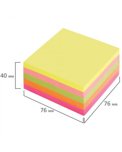 Блок самоклеящийся (стикеры) Brauberg 76х76 мм, 400 листов, 5 цветов 122855