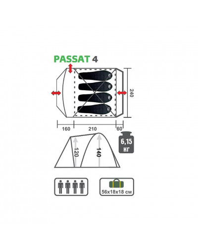 Палатка Helios Passat-4 (HS-2368-4 GO)