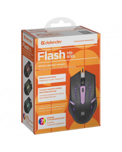 Мышь проводная оптическая USB Defender Flash MB-600L (52600)