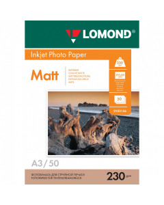 Фотобумага матовая , A3, 230 г/м2, односторонняя, 50 л, Lomond, 362758