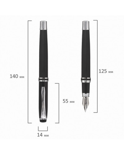 Набор ручек подарочных Brauberg Duetto, 2 шт: шариковая, перьевая, черный с хром. деталями, 143478