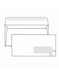 Конверты почтовые Е65 правое окно, отрывная полоса, 1000 шт