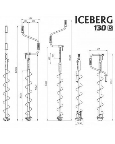 Ледобур Iceberg Euro 130R-1300 v3.0 (диаметр 130 мм) двуручный, правый, полукруглые ножи