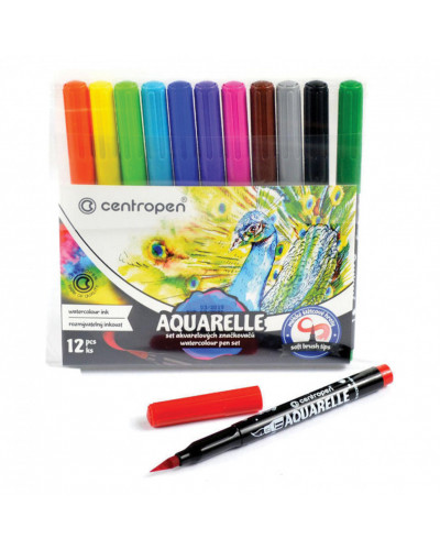 Маркеры-кисти акварельные 12 цв Centropen "Aquarelle", линия письма 1-9 мм, 8683/12ET, 152088