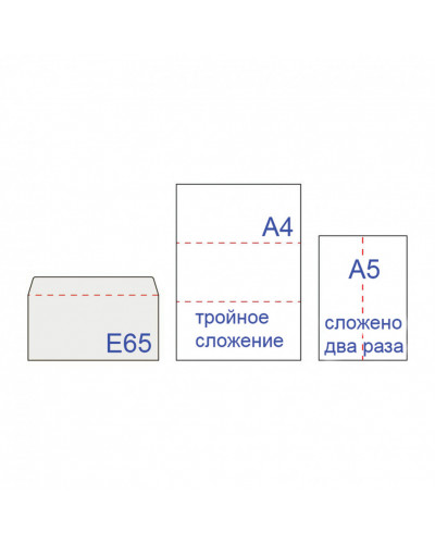 Конверты Е65 (110х220 мм), клей, "Куда-Кому", 80 г/м2, к-т 1000 шт. 124391