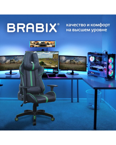 Кресло компьютерное Brabix GT Carbon GM-120 экокожа, черно-зеленое 531929