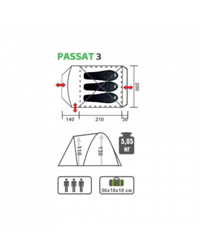 Палатка Helios Passat-3 (HS-2368-3 GO)