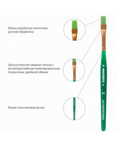 Кисти 5 шт (синтетика, круглая №4, плоские №2, 7, 12, овальная №2) 200889
