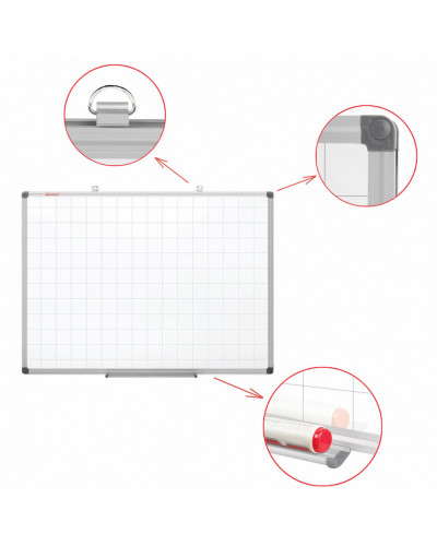 Доска магнитно-маркерная в клетку, 60х90 см, алюминиевая рамка, Brauberg Extra, 237563