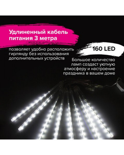 Уличная светодиодная гирлянда Золотая Сказка Сосульки 160 LED, 8 нитей, 2,1х0,3 м, 220V 591340