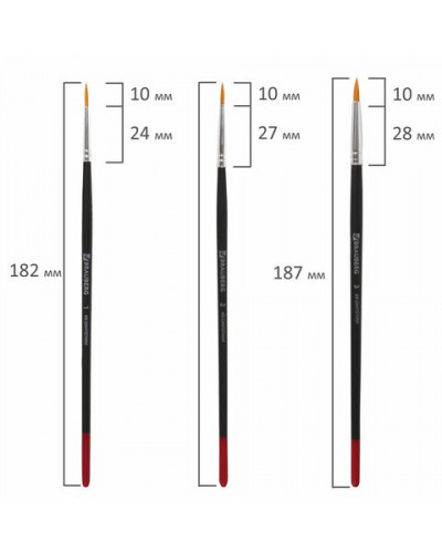 Кисти Brauberg 5 шт (синтетика, круглые № 1, 2, 3, 4, 5) 200218