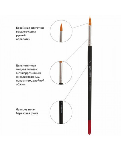 Кисти Brauberg 5 шт (синтетика, круглые № 1, 2, 3, 4, 5) 200218