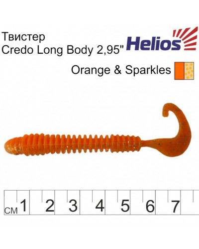 Твистер Helios Credo Long Body 2,95"/7,5 см, цвет Orange & Sparkles 12 шт HS-9-022