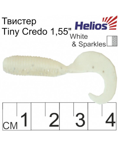 Твистер Helios Тiny Credo 1,55"/4 см, цвет White & Sparkles 12 шт HS-8-002