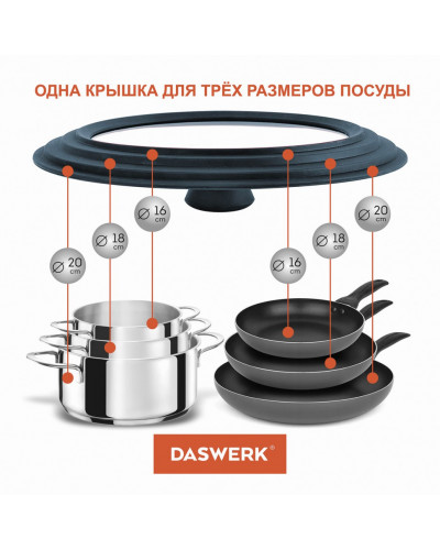 Крышка для сковороды и кастрюли универсальная Daswerk (16/18/20 см) антрацит 607583