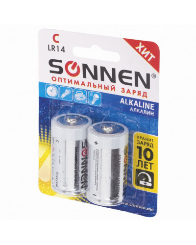 Батарейки алкалиновые Sonnen Alkaline LR14 (C) 2 шт 451090