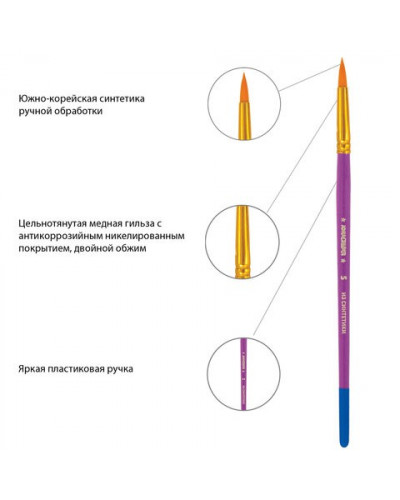 Кисти 5 шт (синтетика, круглые №1, 2,5, плоские № 5, 8) 200894