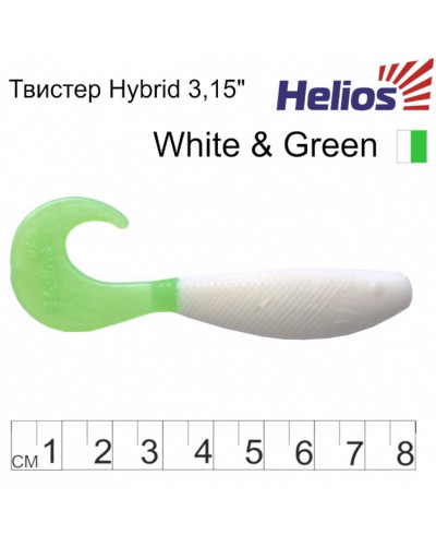 Твистер Helios Hybrid 3,15"/8,0 см, цвет White & Green 7 шт HS-14-016