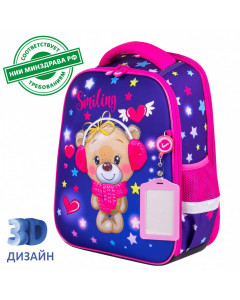 Ранец Brauberg FIT, 2 отделения, Smiling bear, 3D-панель, 38х27х14 см, 270614