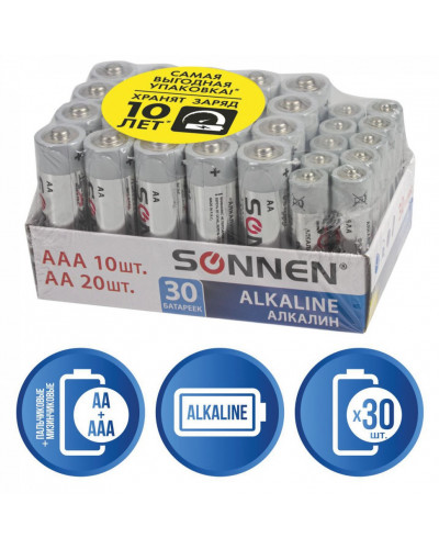 Батарейки алкалиновые Sonnen Alkaline LR6+LR03 (AA+ААА) 30 шт 455097