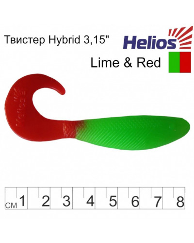 Твистер Helios Hybrid 3,15"/8,0 см, цвет Lime & Red 7 шт HS-14-021