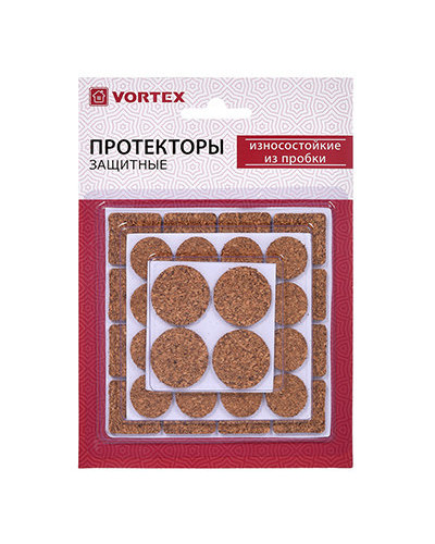 Протекторы износостойкие Vortex из пробки d20 мм, d28 мм, 25x25 мм 26006