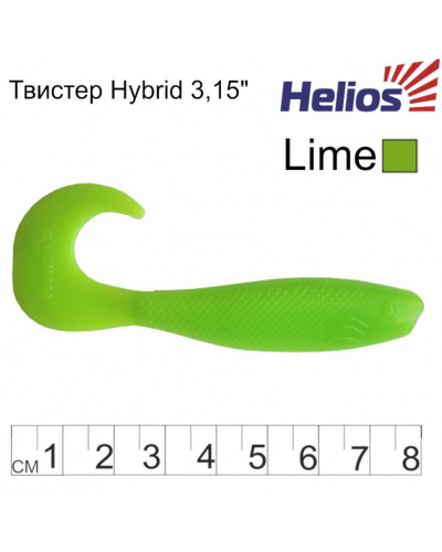 Твистер Helios Hybrid 3,15"/8,0 см, цвет Lime 7 шт HS-14-008