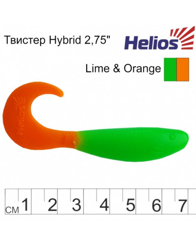 Твистер Helios Hybrid 2,75"/7,0 см, цвет Lime & Orange 7 шт HS-13-020