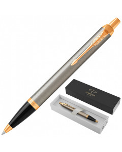 Ручка шариковая Parker "IM Core Brushed Metal GT", серебристый матовый лак, позолота, синяя, 142542