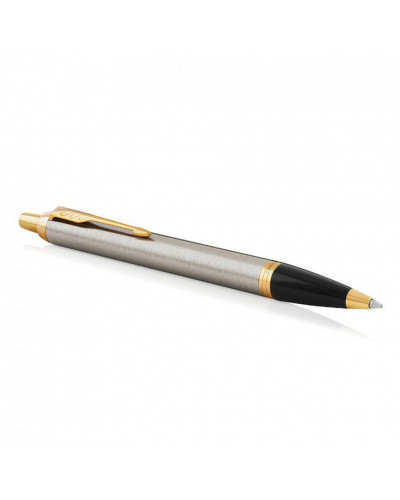 Ручка шариковая Parker "IM Core Brushed Metal GT", серебристый матовый лак, позолота, синяя, 142542